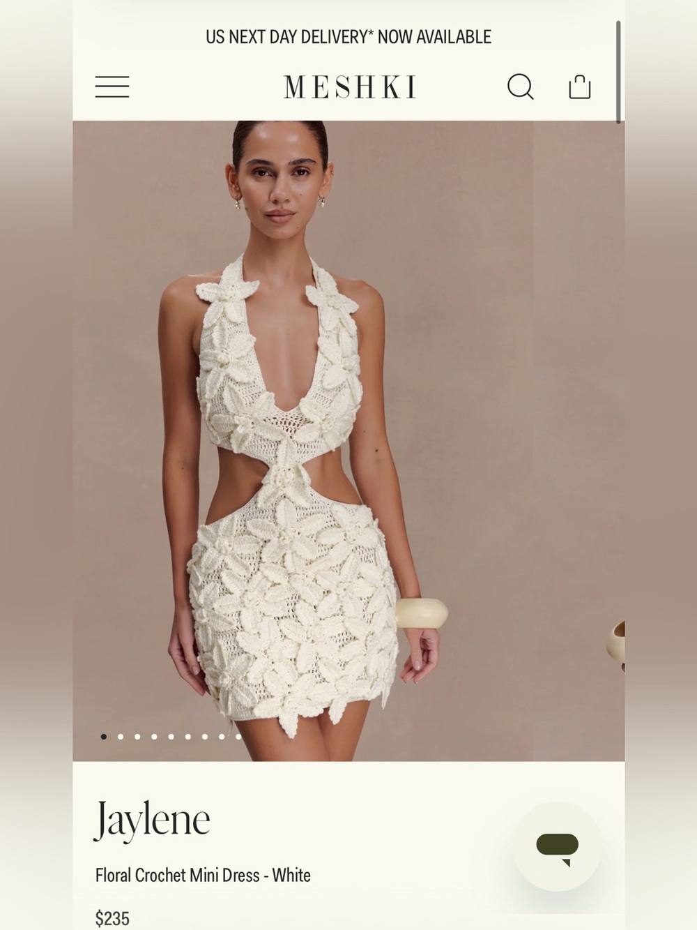 Meshki Jaylene Crochet Floral Mini Dress — Cream